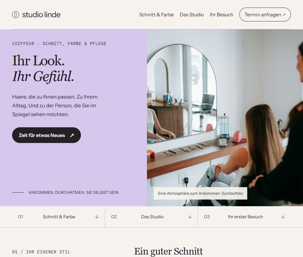 Vorschau der Coiffeur-Website Studio Linde